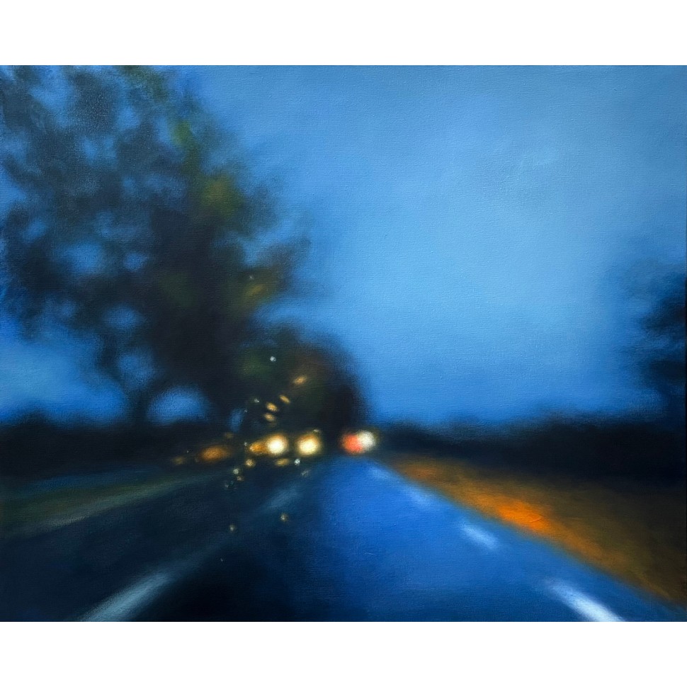 All that's left peinture acrylique d'une route la nuit par l'artiste peintre Laëtitia Giraud